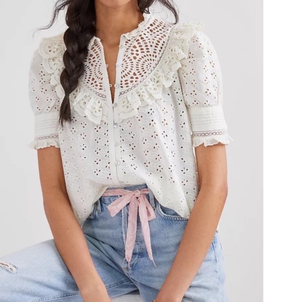 Anthropologie eyelet ruffle blouse - Picture 2 of 6